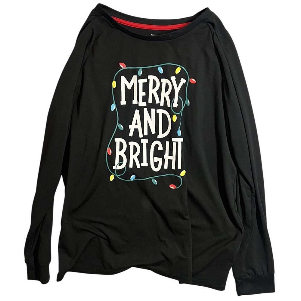 Holiday Time Women's Large (12-14) Merry and Bright Christmas Long Sleeve‎ Top